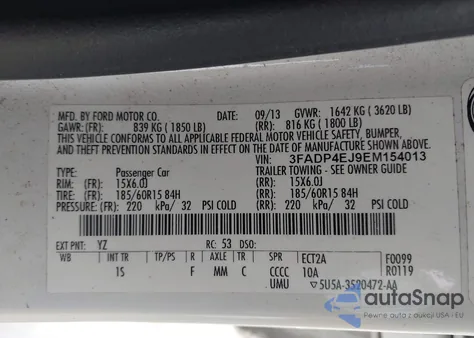 2014 Ford Fiesta Se из США, поврежденный, VIN 3FADP4EJ9EM154013